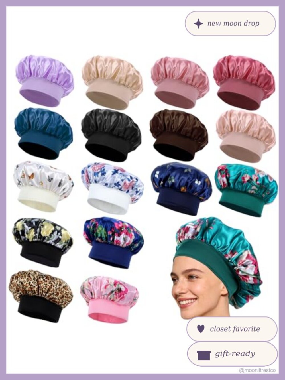 16 Pcs Large Satin Sleep Bonnets Silky Hair Caps for Braids Natural Hair
